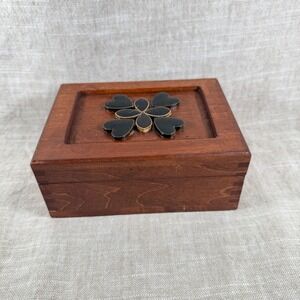 Vintage Wood Jewelry Box Floral Inlay Lid Trinket Box Mid Century